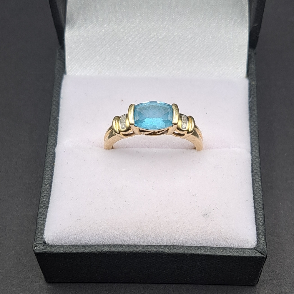 **SOLD**14k Solid Yellow Gold Topaz and Diamond Ring